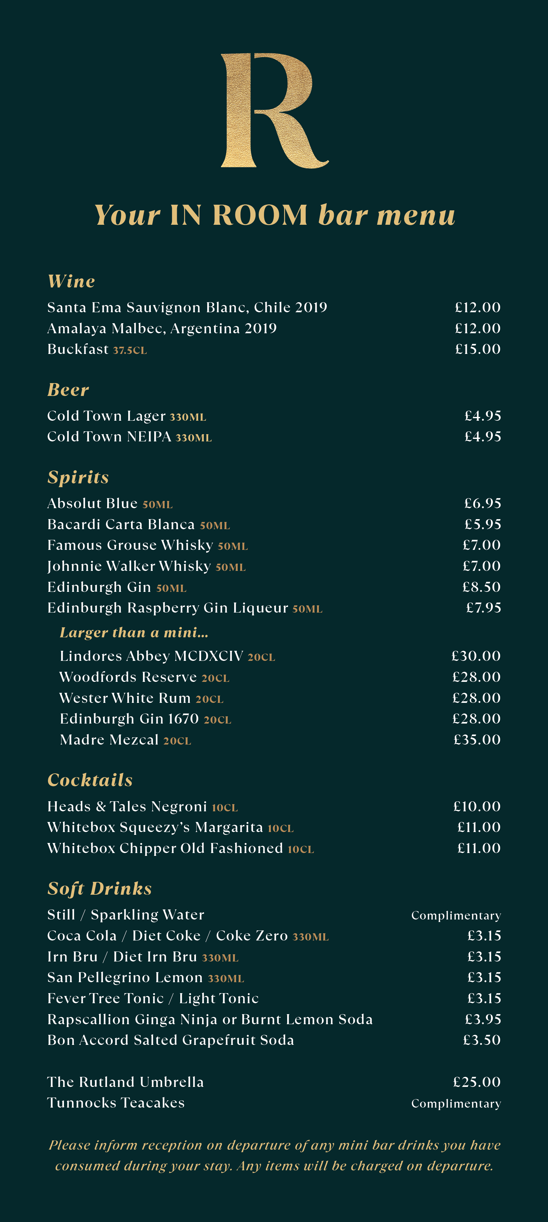 Mini Bar Price List